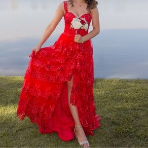 Elegant Red Lace Gown